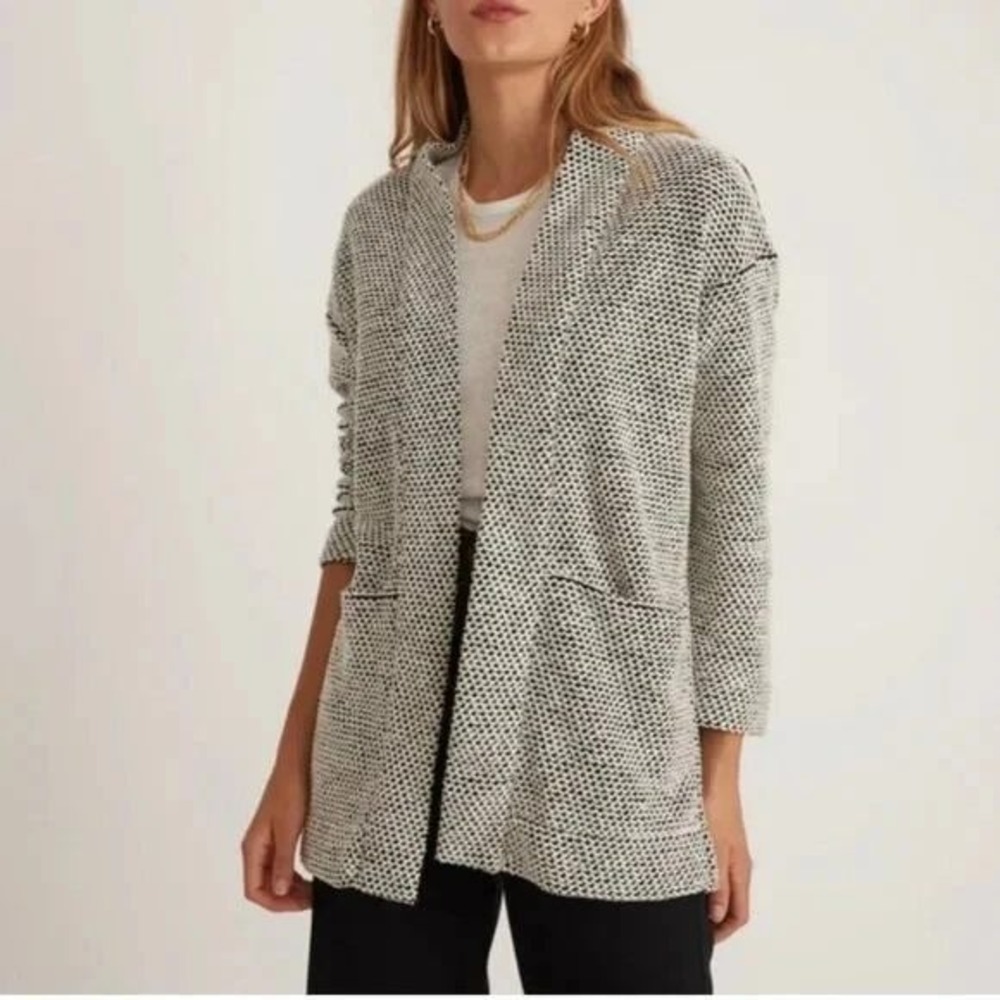Marine Layer Birdseye Cardigan Medium Black White Knit Coastal Boho Open Relaxed